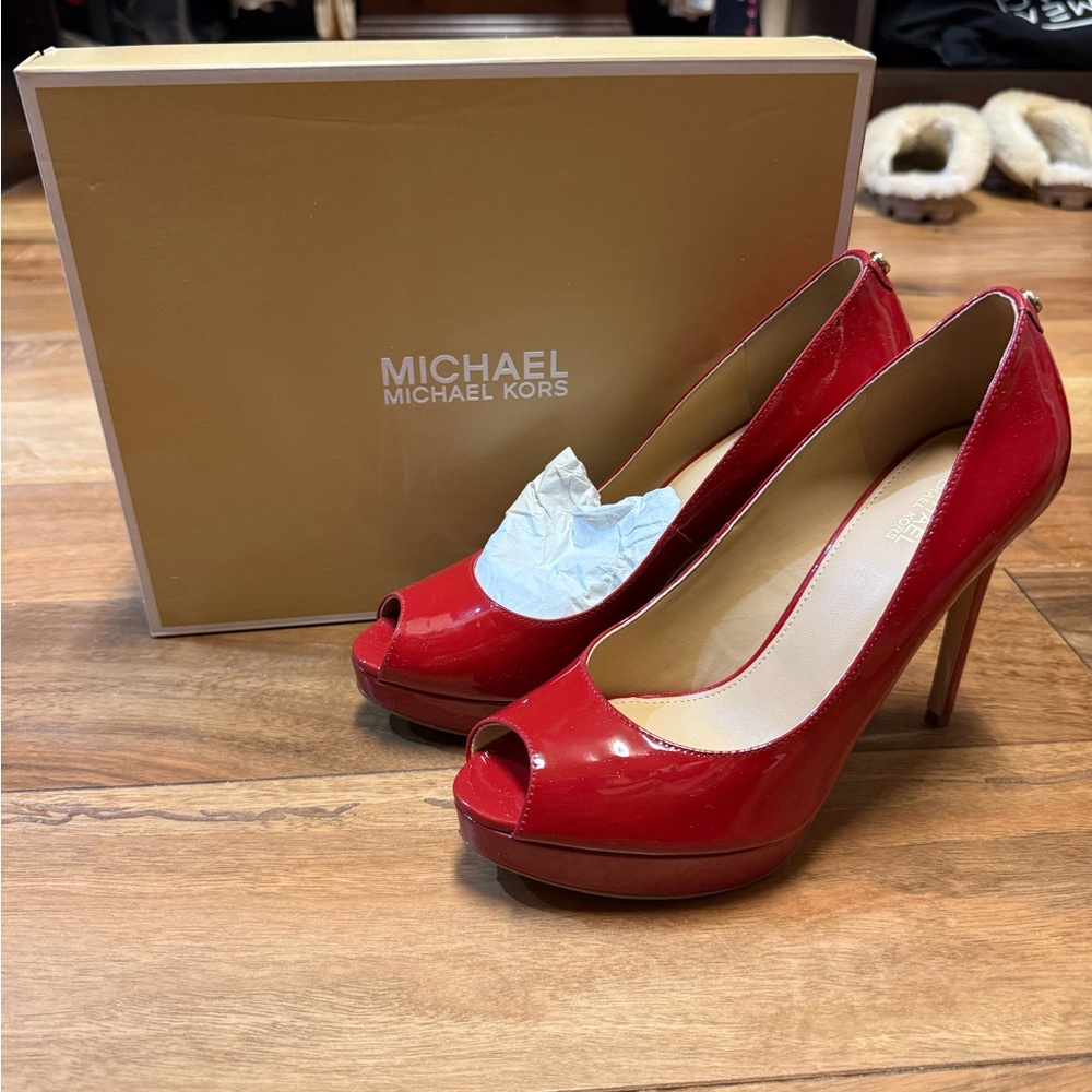 Michael Kors Glossy Red Peep Toe Heels